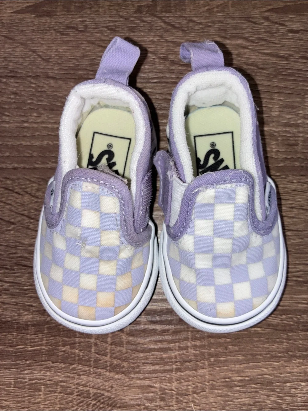 Used Vans Toddlers 2 Kids Slip-On Checkerboard Sneakers - Lavender/White